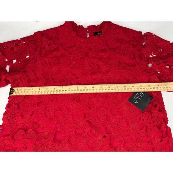Ella Rafaella Womens Red Lace Blouse Size Large Stylish Floral Crochet Design - Picture 8 of 12